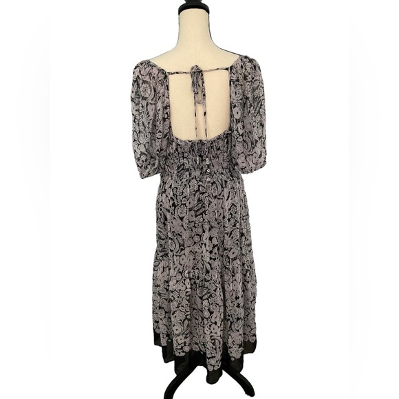 Anthropologie Squareneck Smocked Puff Sleeve Midi Dress Sz M Black White Cottage - Picture 6 of 16